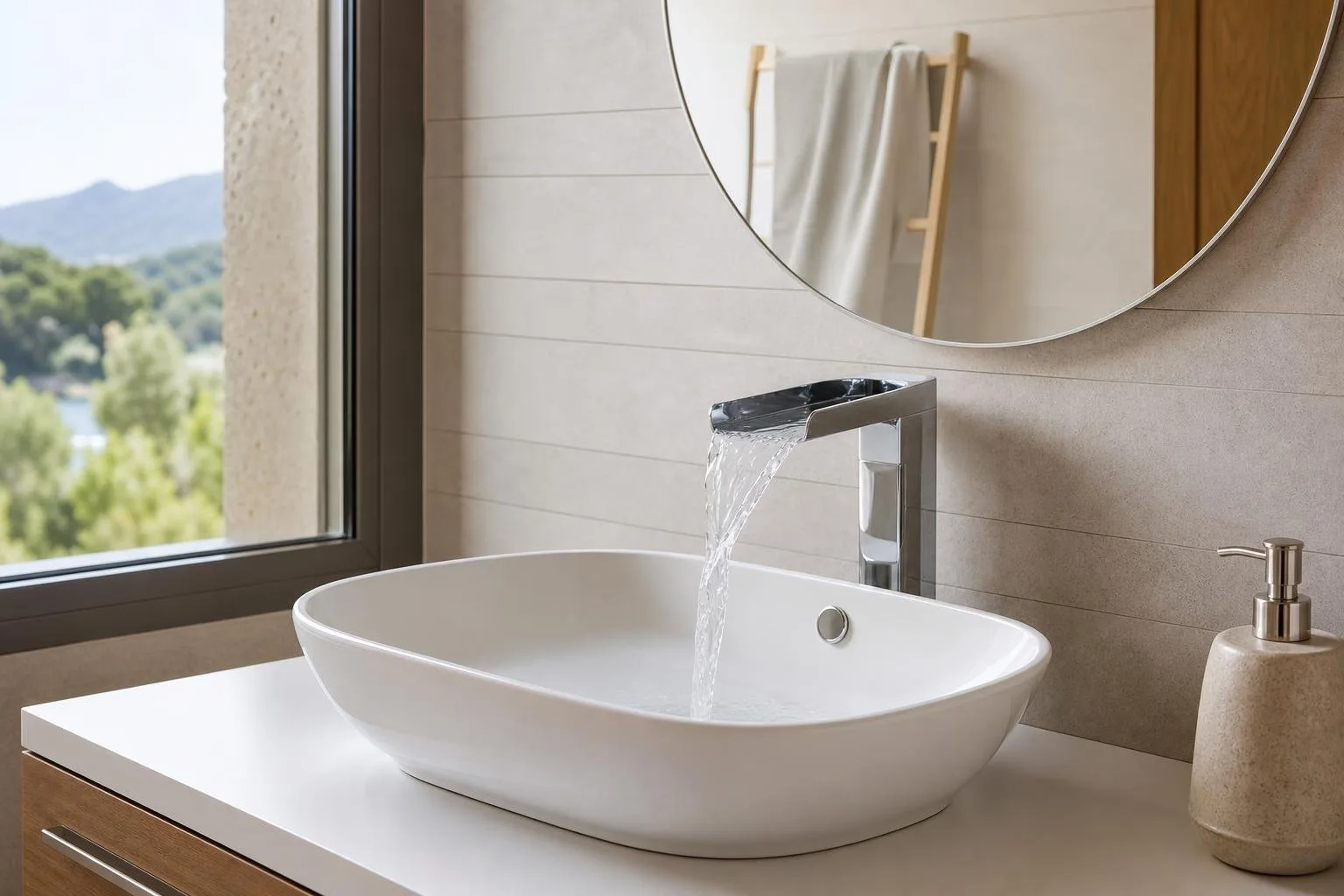 Lavabo con grifo de cascada nuevo